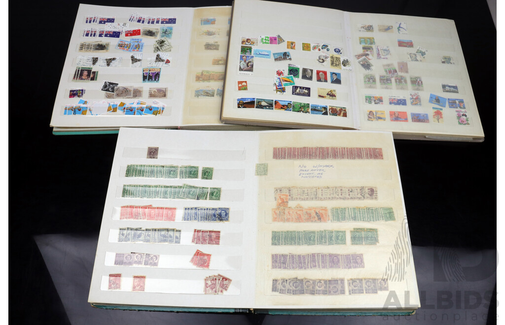 Collection of Three Australian Cancelled Stamp Albums, Examples From 1979 -1988 Some Pre-Decimal and More