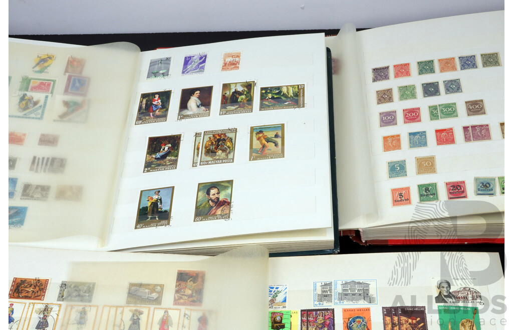 Collection of Three Vintage Cancelled Stamp Albums From Europe Including East and West Germany, USSR, Poland, Romania and More