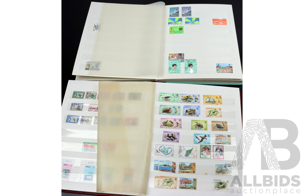 Collection of Two Vintage Block, Unhinged and Cancelled Stamp Albums From Asia and the Pacific Including Singapore, Malaysia, Hong Kong, Fiji and More