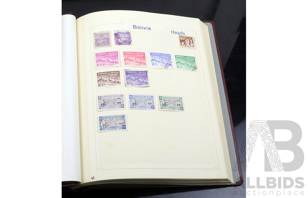 Collection of Four Vintage Hinged and Cancelled Stamp Albums From Countries Beginning with 'A' and 'B' Including Afghanistan, Antarctica, Antioquia, Bohemia, Brazil, Bulgaria and Many More
