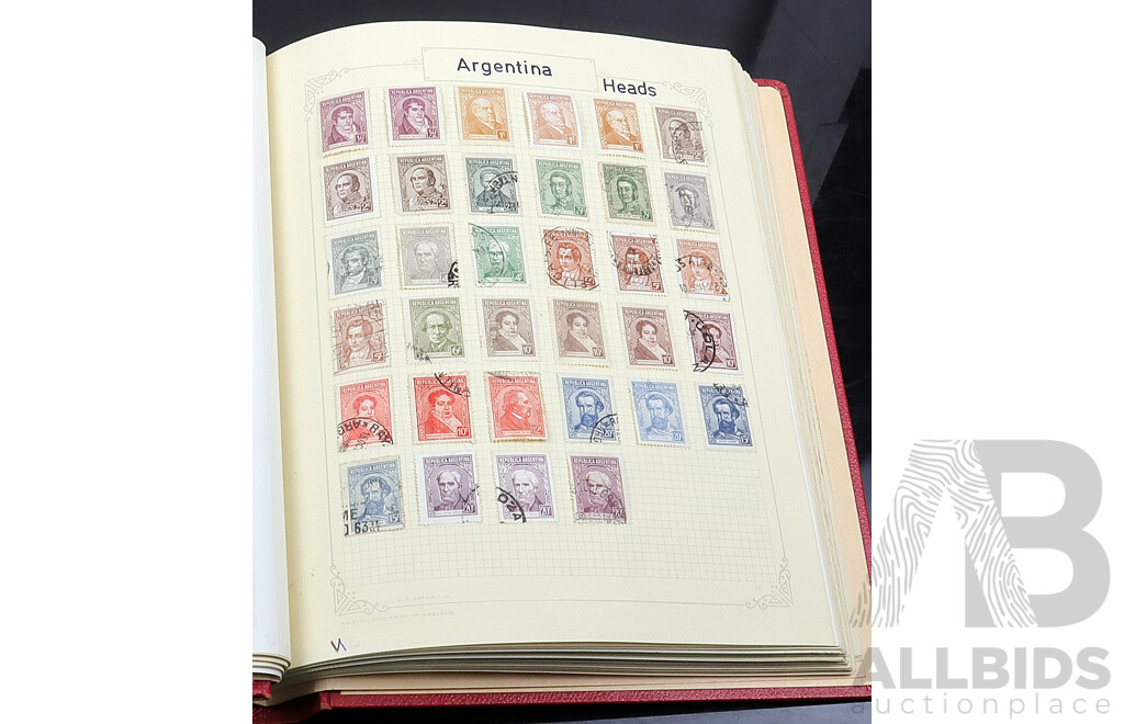 Collection of Four Vintage Hinged and Cancelled Stamp Albums From Countries Beginning with 'A' and 'B' Including Afghanistan, Antarctica, Antioquia, Bohemia, Brazil, Bulgaria and Many More