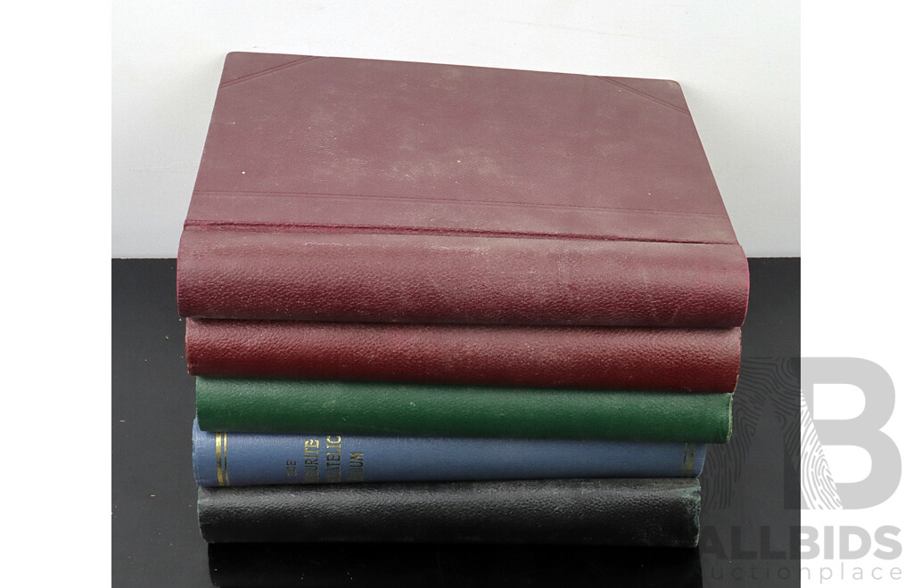 Collection of Five Vintage Hinged and Cancelled Stamp Albums From Countries Beginning with 'B'  'C' and 'D' Including Burma, Canada, Chile, China, Cuba, Denmark, Dominica and Many More