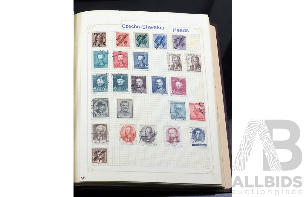 Collection of Five Vintage Hinged and Cancelled Stamp Albums From Countries Beginning with 'B'  'C' and 'D' Including Burma, Canada, Chile, China, Cuba, Denmark, Dominica and Many More