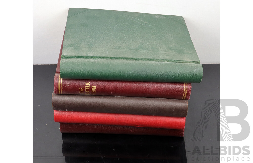 Collection of Five Vintage Hinged and Cancelled Stamp Albums From Countries Beginning with 'D'  'E'  'F' and 'G' Including Dubai, Egypt, France, Germany, Great Britain, Greece and Many More
