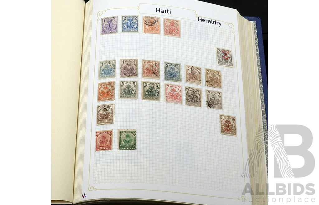 Collection of Eight Vintage Hinged and Cancelled Stamp Albums From Countries Beginning with 'G'  'H'  'I'  'J' and 'K' Including Grenada, Haiti, India, Japan, Jugoslavia, Kenya and Many More