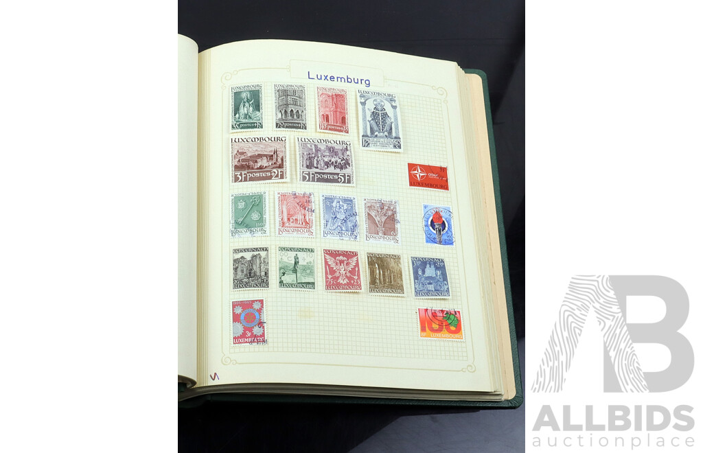 Collection of Six Vintage Hinged and Cancelled Stamp Albums From Countries Beginning with 'L'  'M'  'N'  'O' and 'P' Including Liberia, Liechtenstein, Luxembourg, Madagascar, Malaysia, Mexico, Nigeria, Norway, Oceania French, Pakistan and Many More