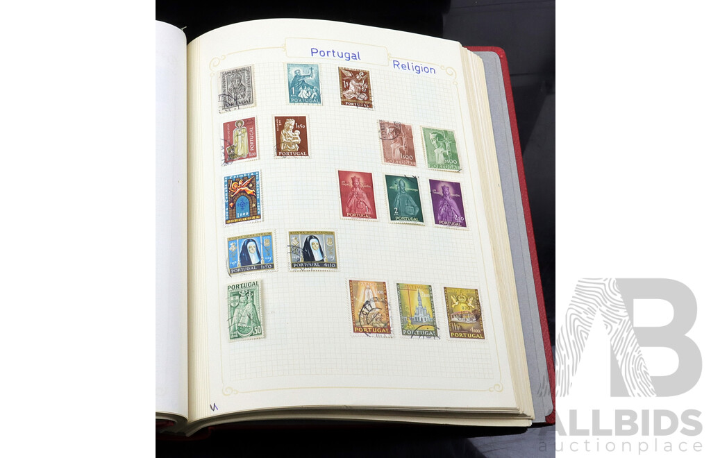 Collection of Six Vintage Hinged and Cancelled Stamp Albums From Countries Beginning with 'P'  'R' and 'S' Including Palestine, Persia, Poland, Portugal, Rhodesia, Russia, Saxony, Senegal and Many More
