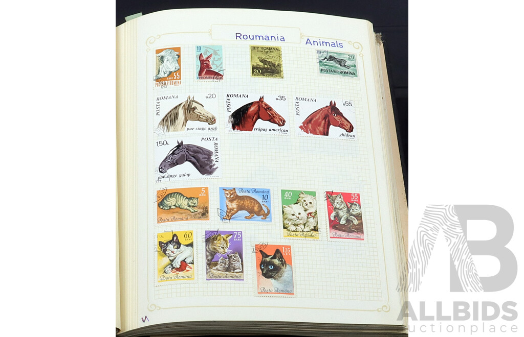Collection of Six Vintage Hinged and Cancelled Stamp Albums From Countries Beginning with 'P'  'R' and 'S' Including Palestine, Persia, Poland, Portugal, Rhodesia, Russia, Saxony, Senegal and Many More