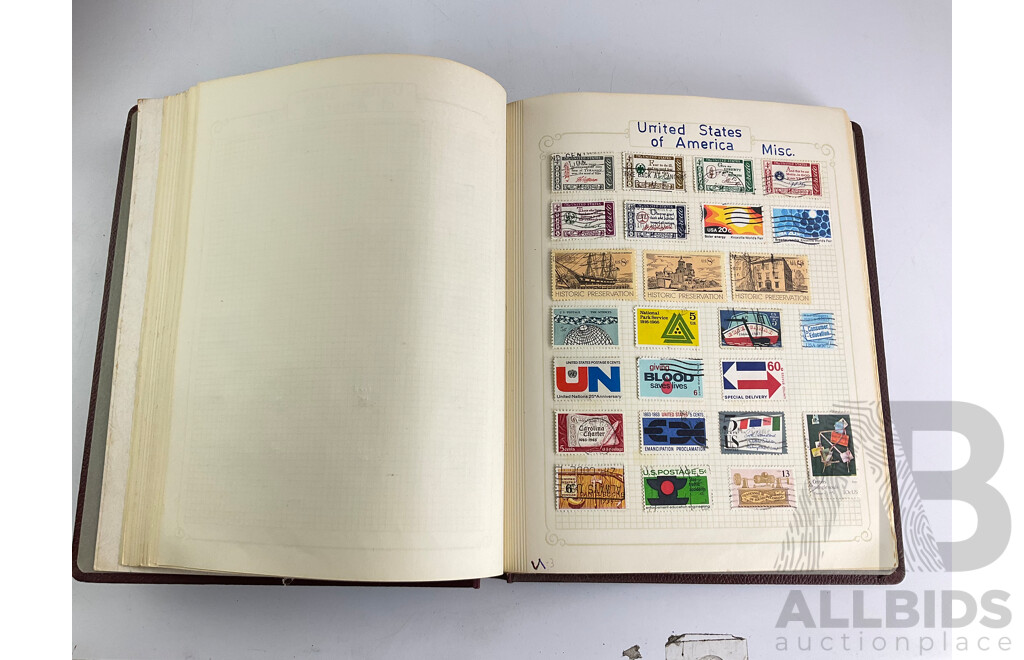 Collection of Four Vintage Hinged and Cancelled Stamp Albums From Countries Beginning with 'T' 'U' 'V' 'W' 'Y' and 'Z' Including Togo Republic, Trinidad, Turkey, United Arab Republic, USA, Venezuela, Zanzibar and Many More