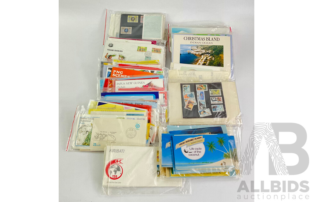 Collection of International Stamp Packs From Papua New Guinea, Nauru, Keeling Islands, United Kingdom and More