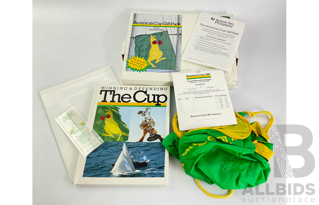 1987 Australia Post Issued America's Cup Gift Pack Includes Book, Map, Sailing Bag, Calender and Bookmark