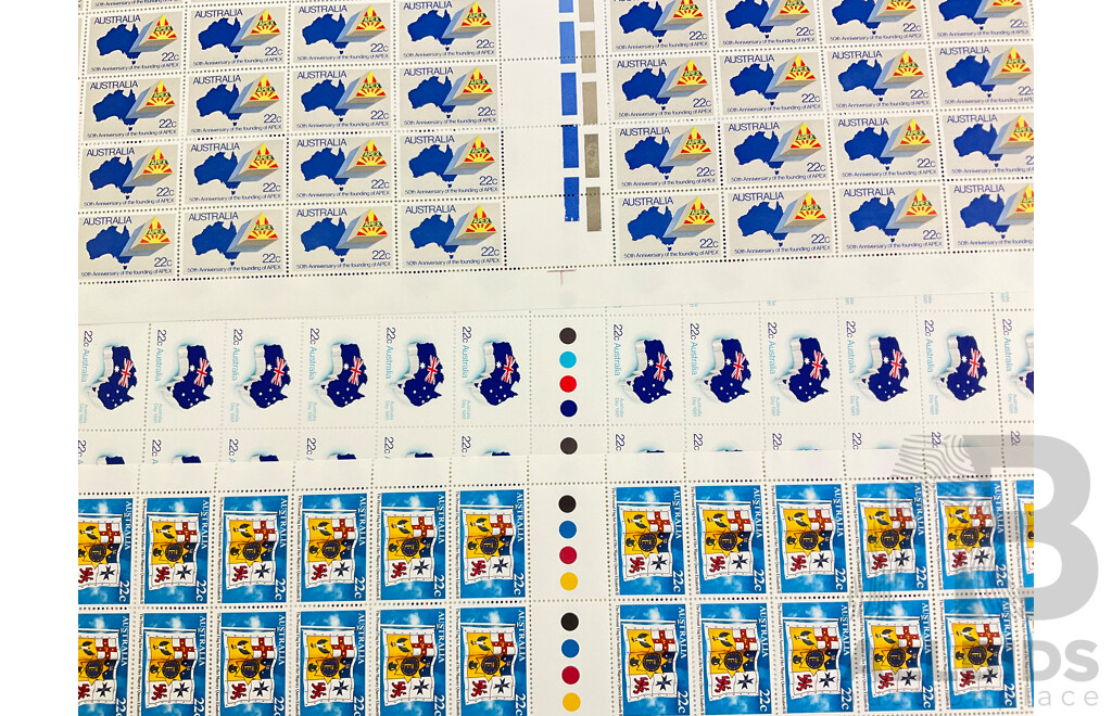 Australian Stamp Sheets Including 1981 Personal Flag for Australia of QE2, 1981 Australia Day, 1981 50th Anniversary of Apex, All Fully Gummed