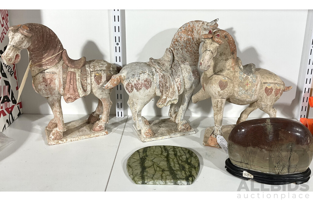 Three Tang Style Horses and Two Large Rocks