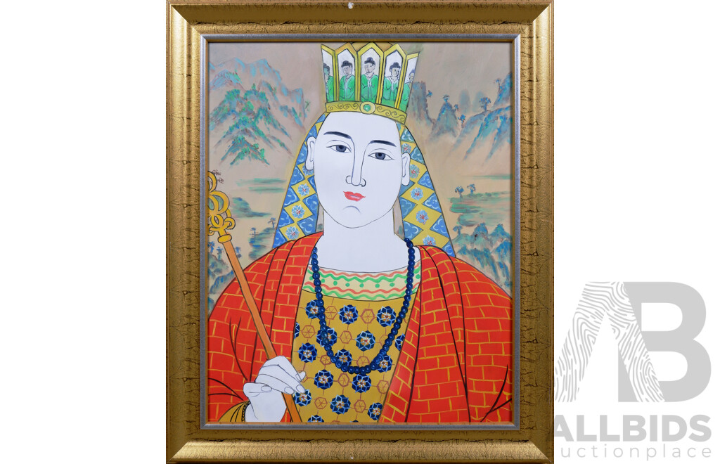 Pair of Contemporary Asian Monarch Portraits, Acrylic on Canvas (2)
