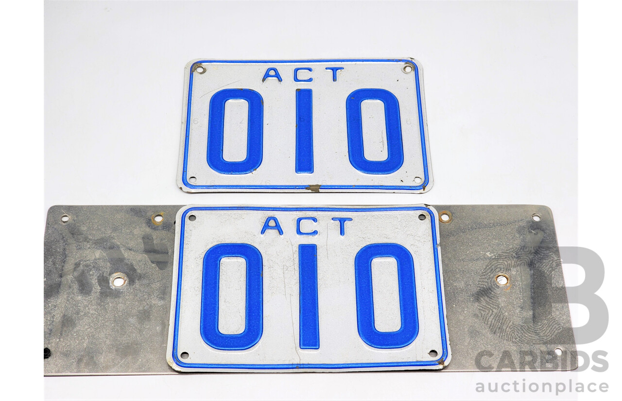 ACT Alpha Numeric Number Plate O10 (Letter O, Number 1, Number 0)