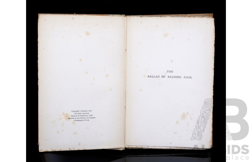 Rare Edition, the Ballard of Reading Gaol by C.3.3. (Oscar Wilde), Leonard Smithers, London, Mdcccxcix, 1899, Hardcover with Hand Cut Pages