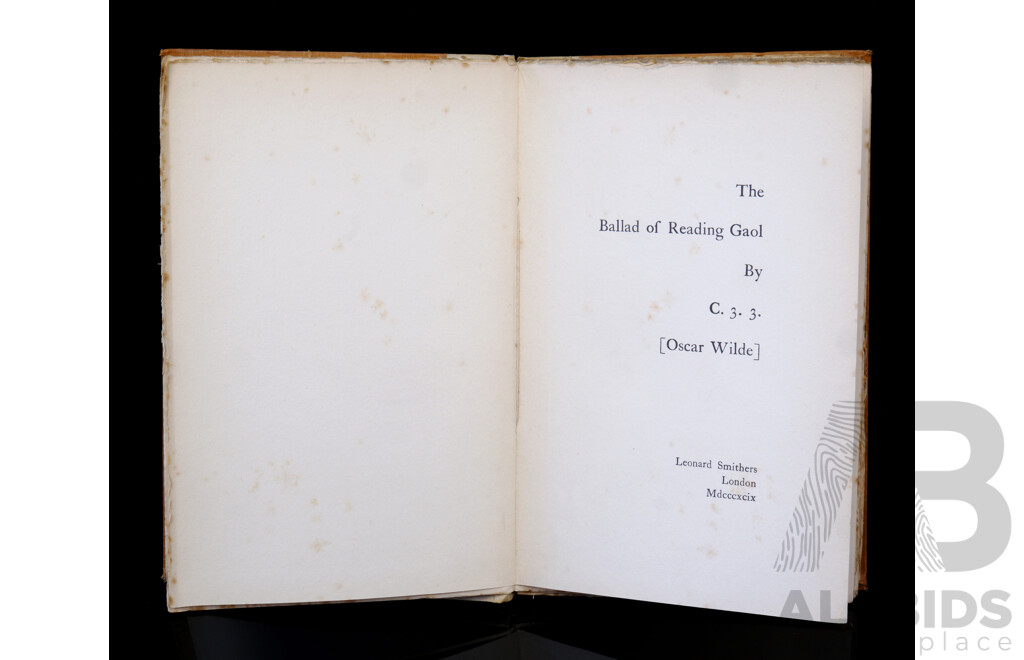 Rare Edition, the Ballard of Reading Gaol by C.3.3. (Oscar Wilde), Leonard Smithers, London, Mdcccxcix, 1899, Hardcover with Hand Cut Pages