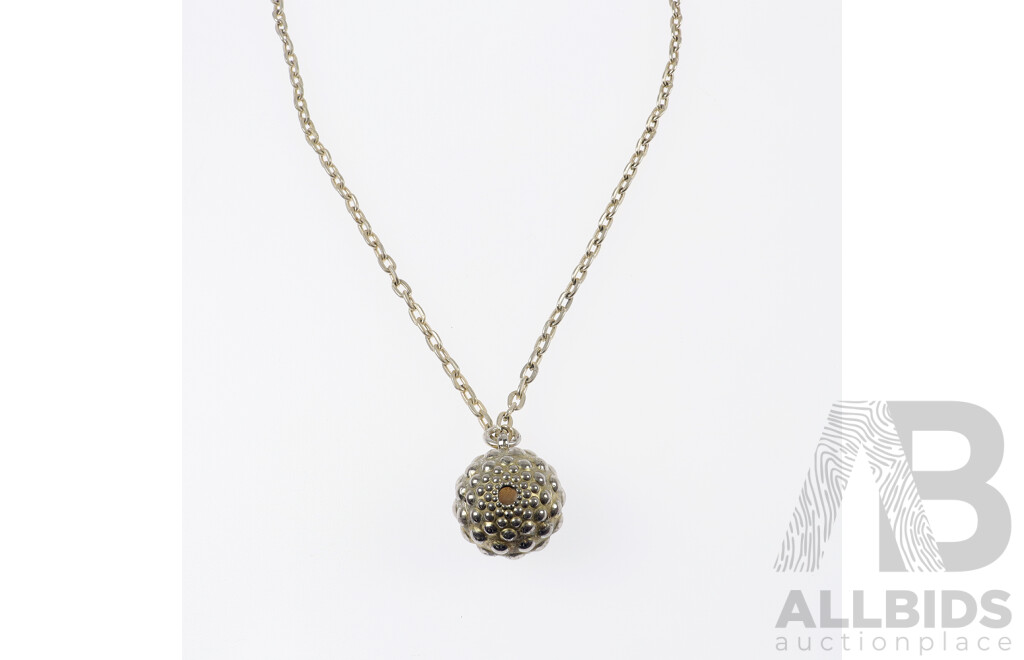 Silver Ball Pendant on 65cm Chain with (3) Asian Dieties Inside Peep Hole, 20.5mm Diameter, No Hallmarks