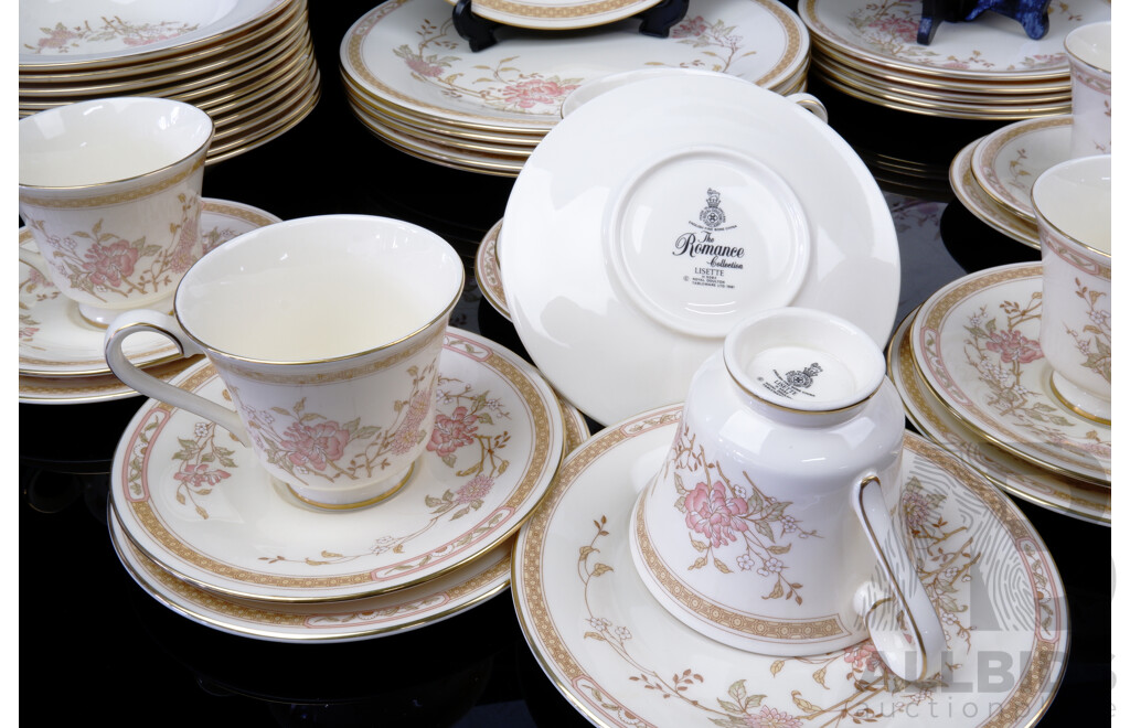 Royal Doulton 41 Piece Porcelain Dinner Service in New Romance Series Lisette Pattern, Marks to Base
