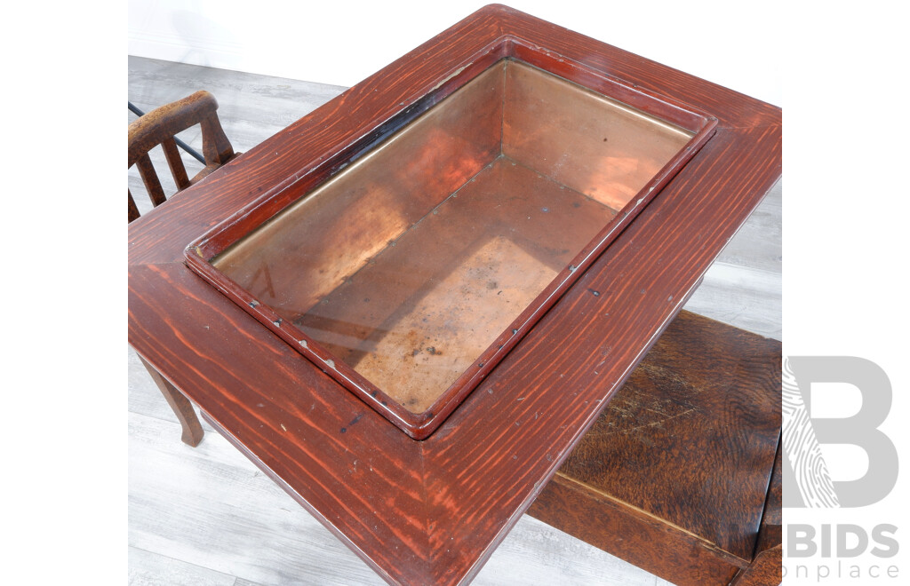 Copper Lined Glass Topped Wooden Hibachi