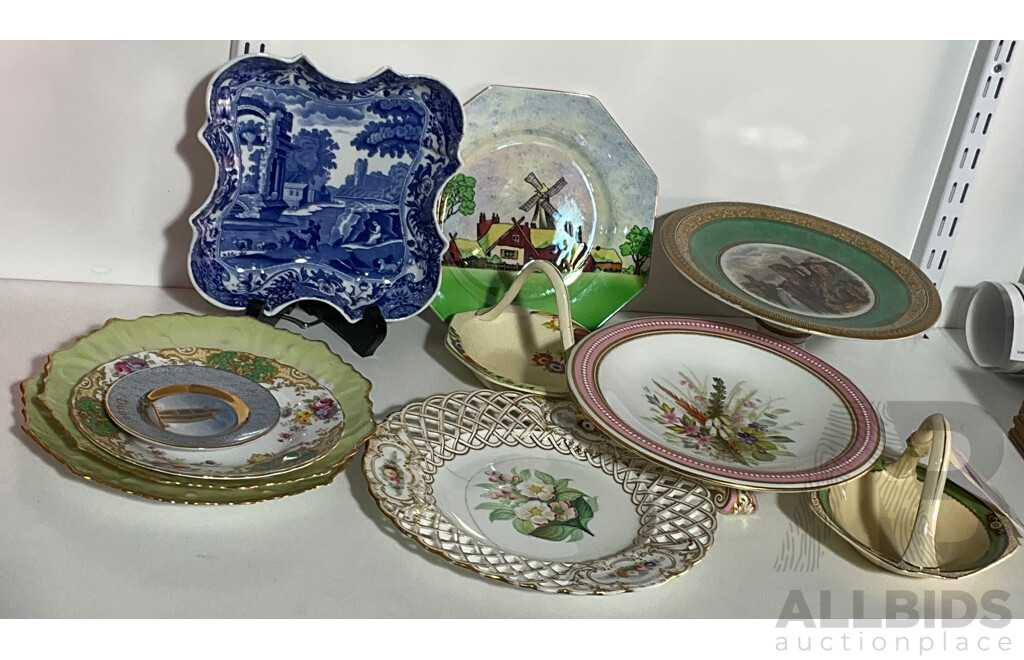 Collection Antique and Vintage Continental and English Porcelain Including Copeland Spode Blue and White Example, Two Basket Form Examplesand More