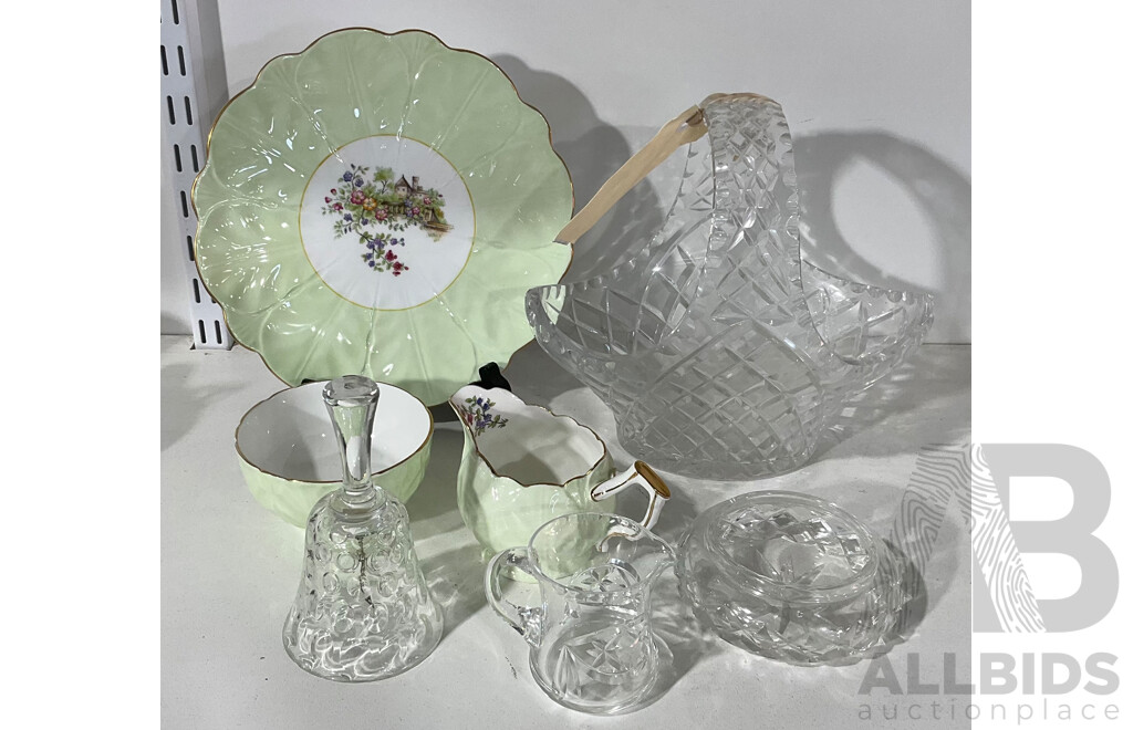 Collection Antique and Vintage Items Including Aynsley Plate with Jug & Sugar Bowl, Crystal and More