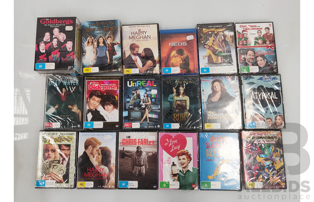 Lot of Various DVDs Including the Goldbergs Complete Collection, Harry & Meghan, Atypical Season 1