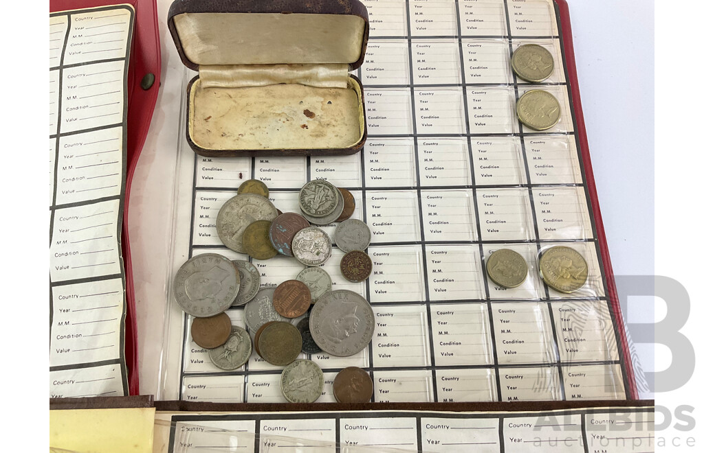 Collection of Mostly Australian Coins Including a Round Fifty Cent Coin, Commemorative Fifty Cents and One Dollars, International Coins Include USA, UK and Hong Kong