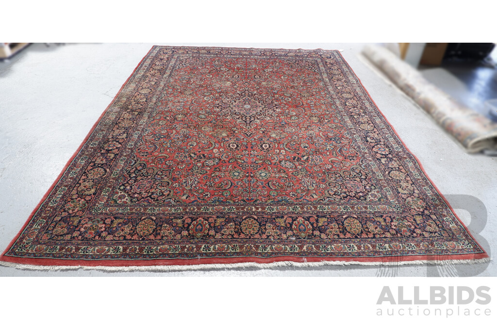 Hand Knotted Persian Kashan Wool Carpet with Shah Abbas Design