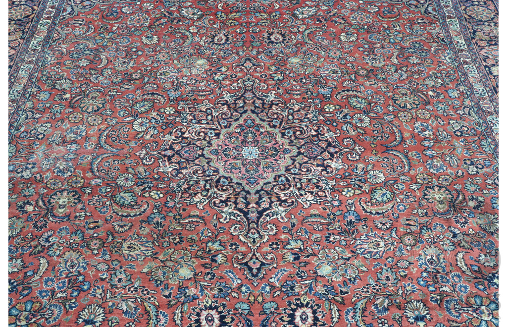 Hand Knotted Persian Kashan Wool Carpet with Shah Abbas Design