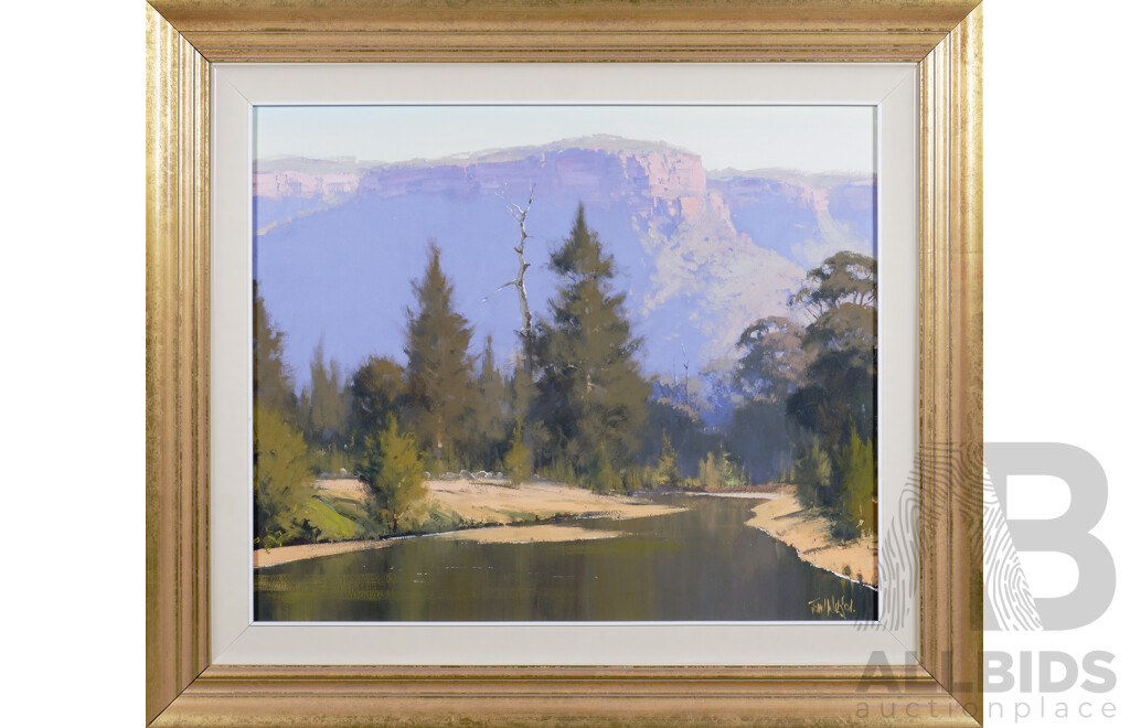 John Wilson (1930-2021), Blue Mountains Landscape, Oil on Board, 75 x 90 cm