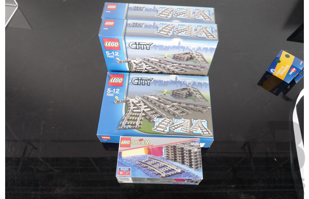 Three Lego City Train Tracks Sets, 7895, Along with Lego System 9v Train Tracks Set 4520,  Sealed in Box