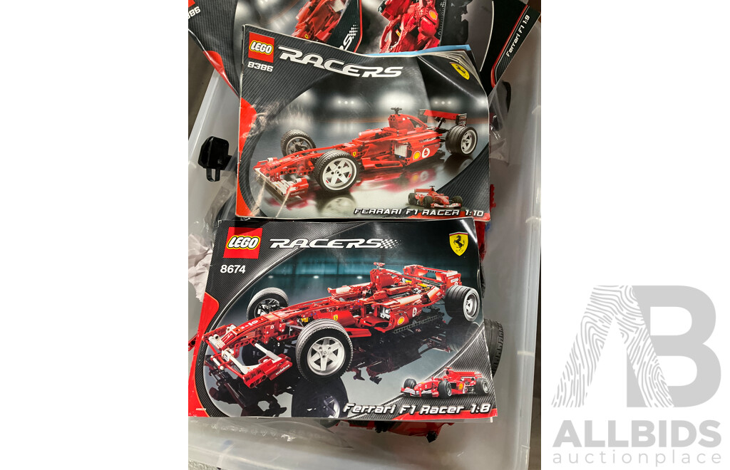 Large Collection Constructed Lego Racing Cars with Some Instruction Booklets and Stickers