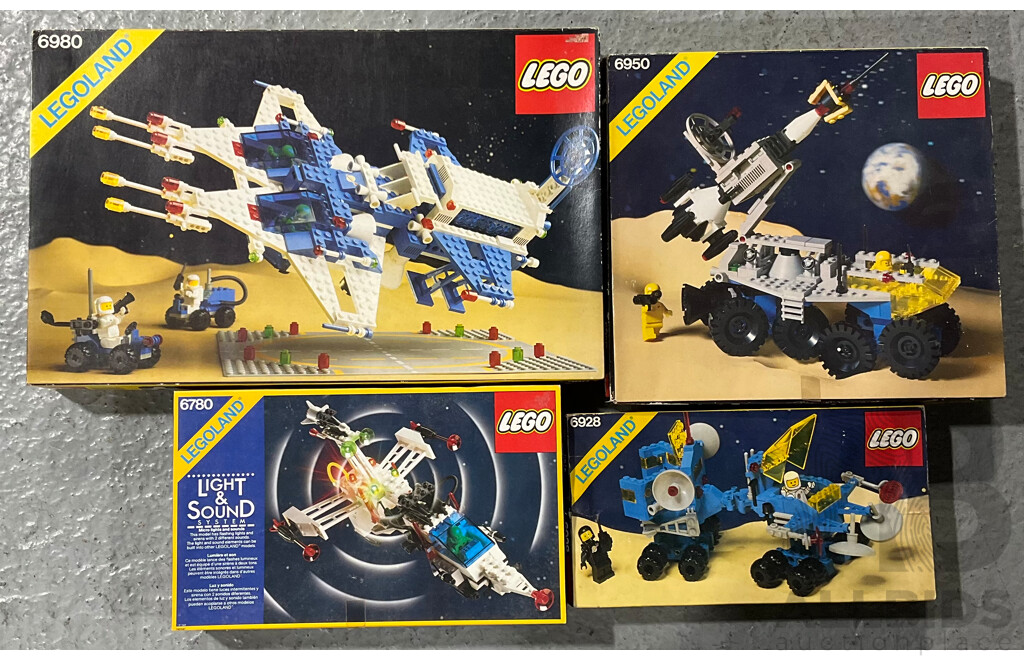 Four Vintage Lego Space Sets in Original Boxes, 6980, 6928, 6780, 6950