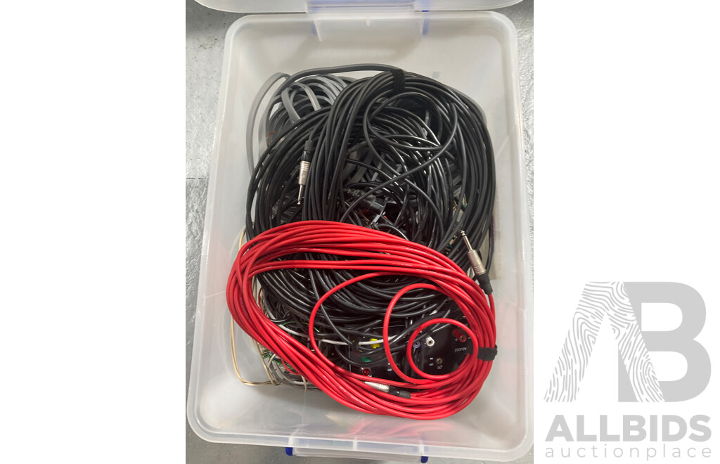Large Plastic Tub of Miscellaneous HI-FI Electrical Cables