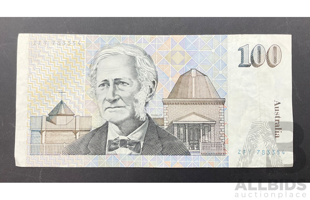 Australian 1990 Grey Nurse One Hundred Dollar Paper Note Higgins/Fraser ZFY 783354