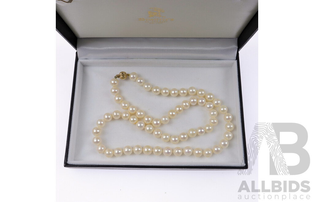 9ct Stunning Strand of Freshwater Cultured Pearls, Uniform 9mm Diameter, 55cm, Lovely Lustre