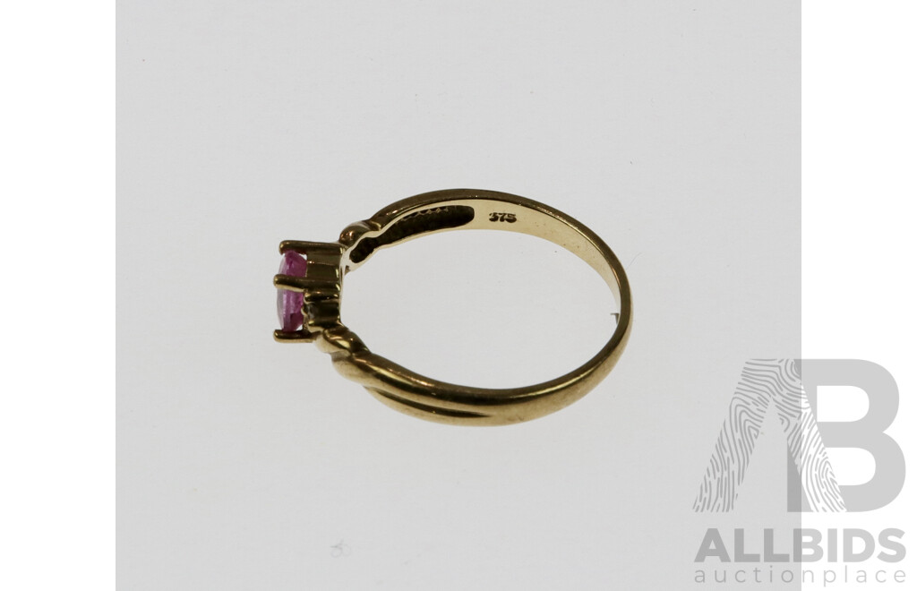 9ct Pink Sapphire & Diamond Ring, Heat Treated Stone, Size P, 2.17 Grams