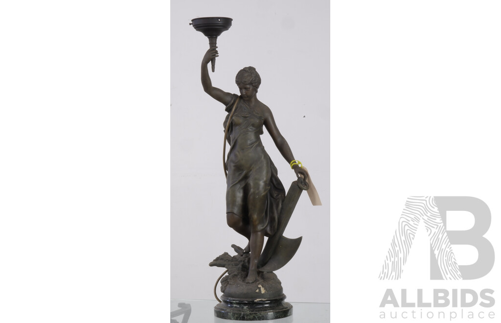 Figural Spelter Lamp of a Maiden