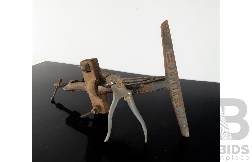 A Vintage Cast Iron Joplin Bench Mounted Hand Saw Sharpening Vice and Somax No.250 Saw Setting Pilers