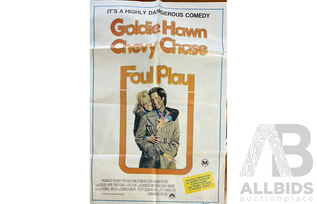 Vintage One Sheet Movie Poster Foul Play Starring Goldie Hawn and Chevy Chase