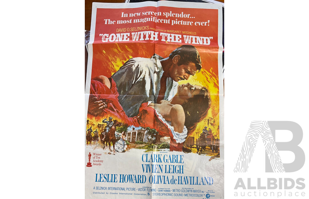 Vintage One Sheet Movie Poster Gone with the Wind Starring Vivien Leigh and Clarke Gable