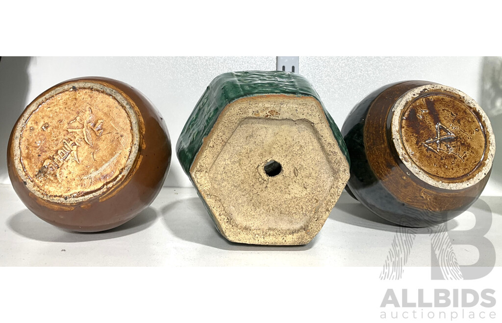 Three Asian Style Stoneware Jars