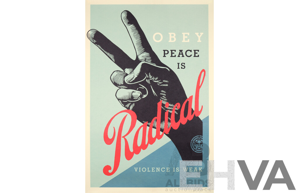 Shepard Fairey (Born 1970, American) Radical Peace, Offset Lithograph, Hand Signed