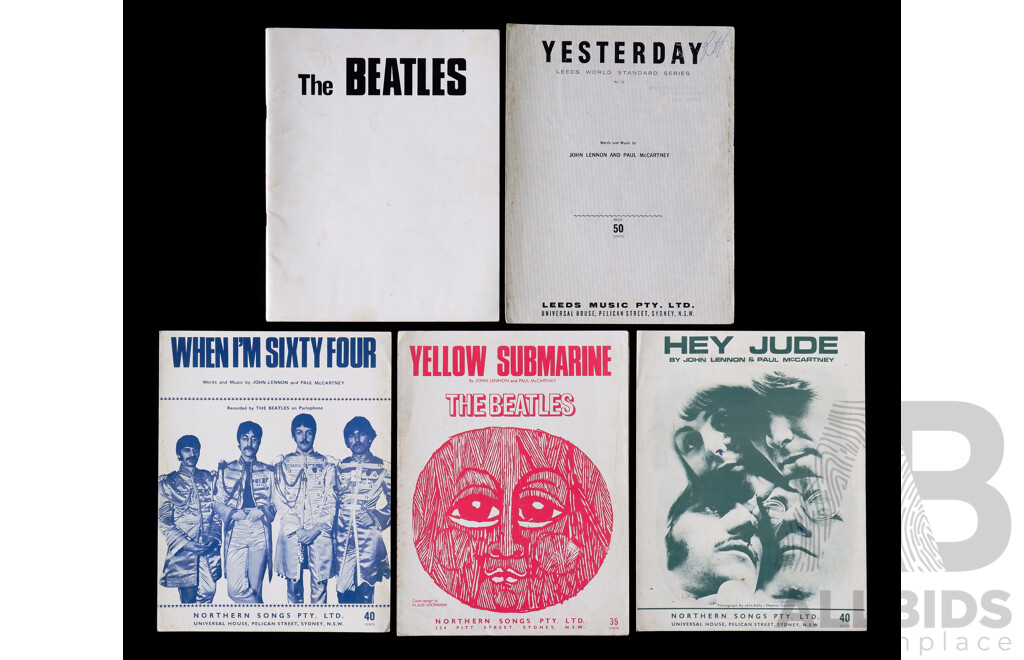 Vintage Beatles Song Sheets and Music Book Including Yesterday, When I'm Sixty Four, Yellow Submarine, Hey Jude and the Beatles