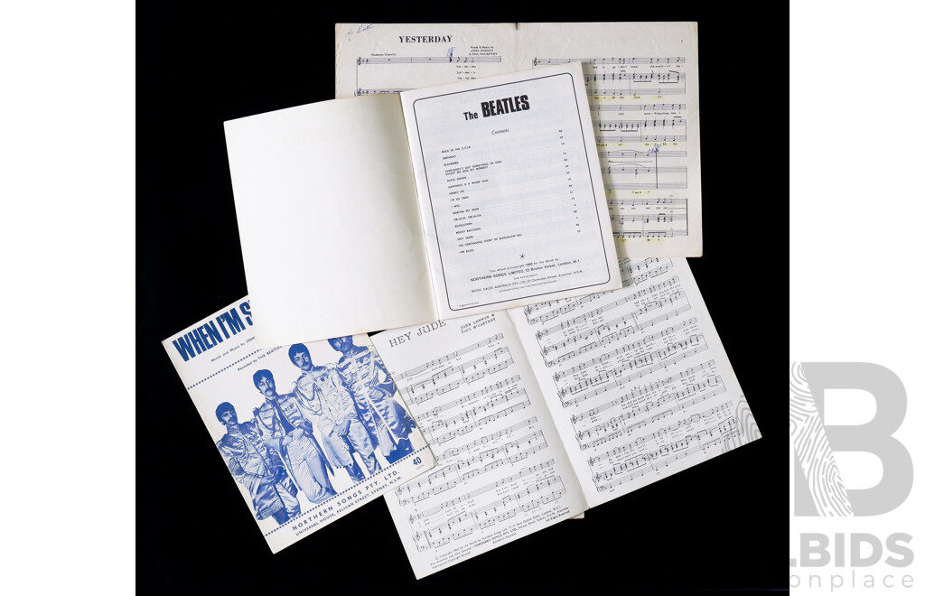 Vintage Beatles Song Sheets and Music Book Including Yesterday, When I'm Sixty Four, Yellow Submarine, Hey Jude and the Beatles