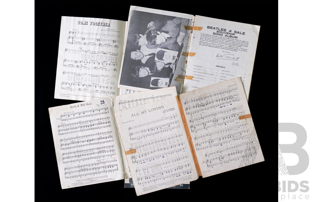 Vintage Beatles Song Sheets Including Abbey Road, Day Tripper, All My Loving, Beatles for Sale and Rock and Roll Music