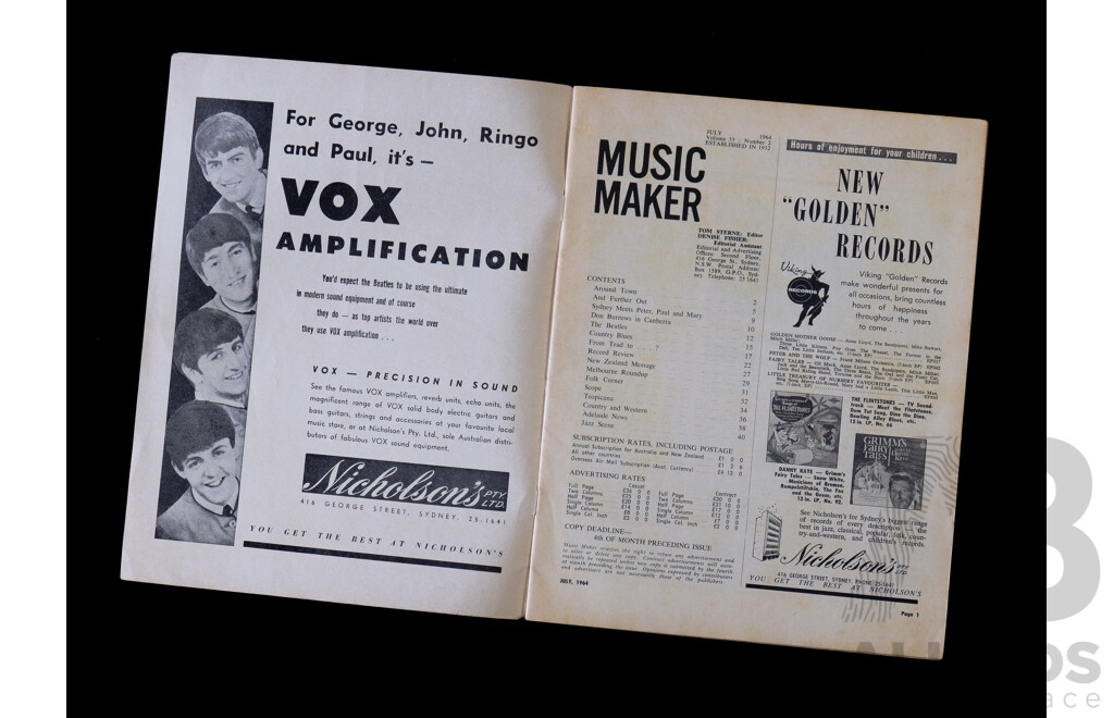Australian 1964 Music Maker Magazine Featuring The Beatles Australian Tour