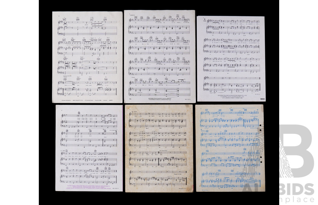 Vintage Song Sheets From Beatles and Solo Members Including Maxwell's Silver Hammer, Michelle, Penny Lane, Paul McCartney with a Little Luck and Coming Up, John Lennon - Yoko Ono Woman