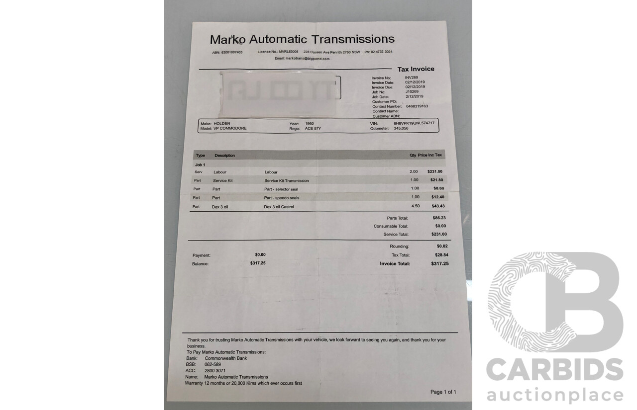 6/1992 Holden HSV SV Clubsport VP Build No.175 4d Sedan White V8 5.0L